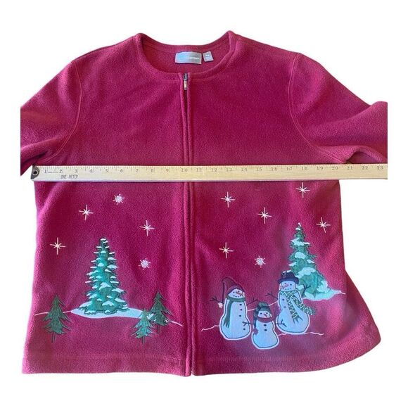 Croft Barrow Christmas Sweater Size PM Full Zip Snowmen Women Red Fleece - Picture 8 of 11